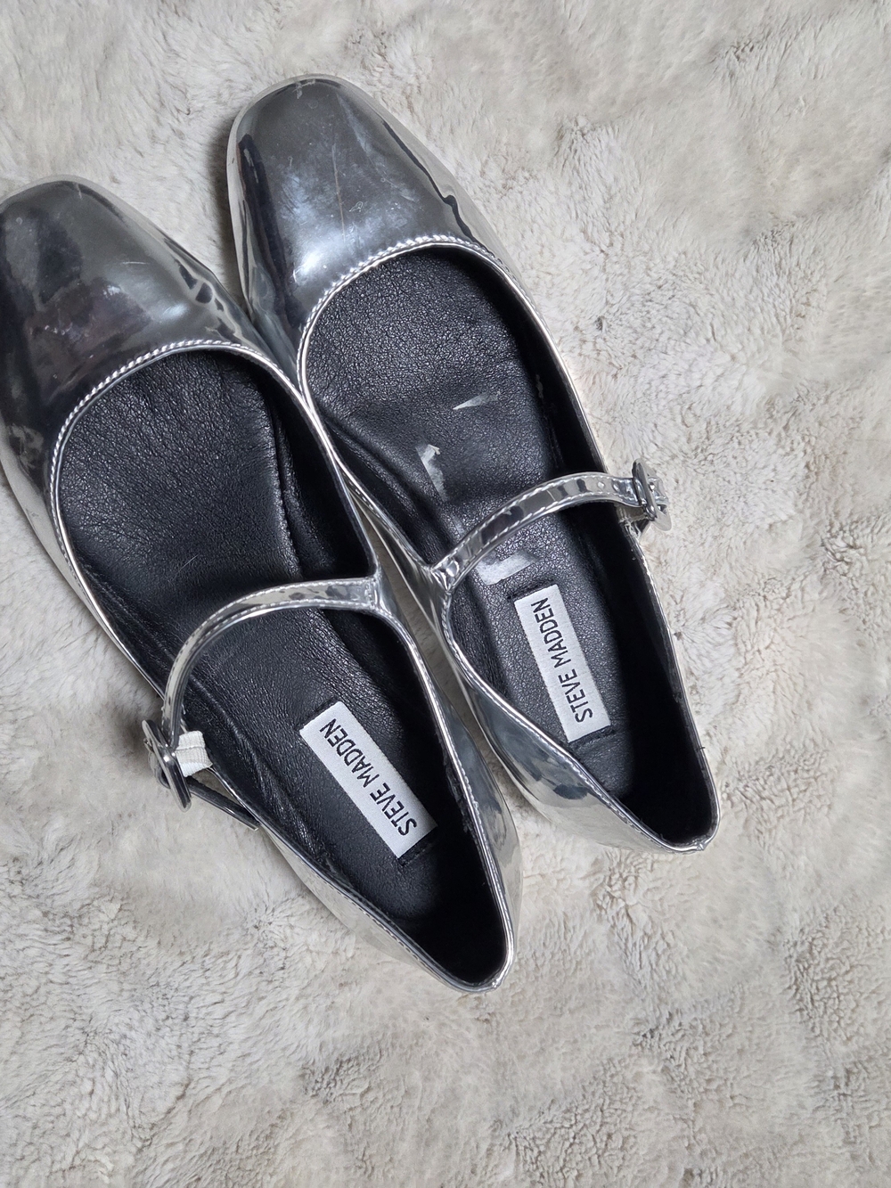 Steve Madden Silver Mary Jane Flats - Metallic Square Toe - Picture 4 of 5